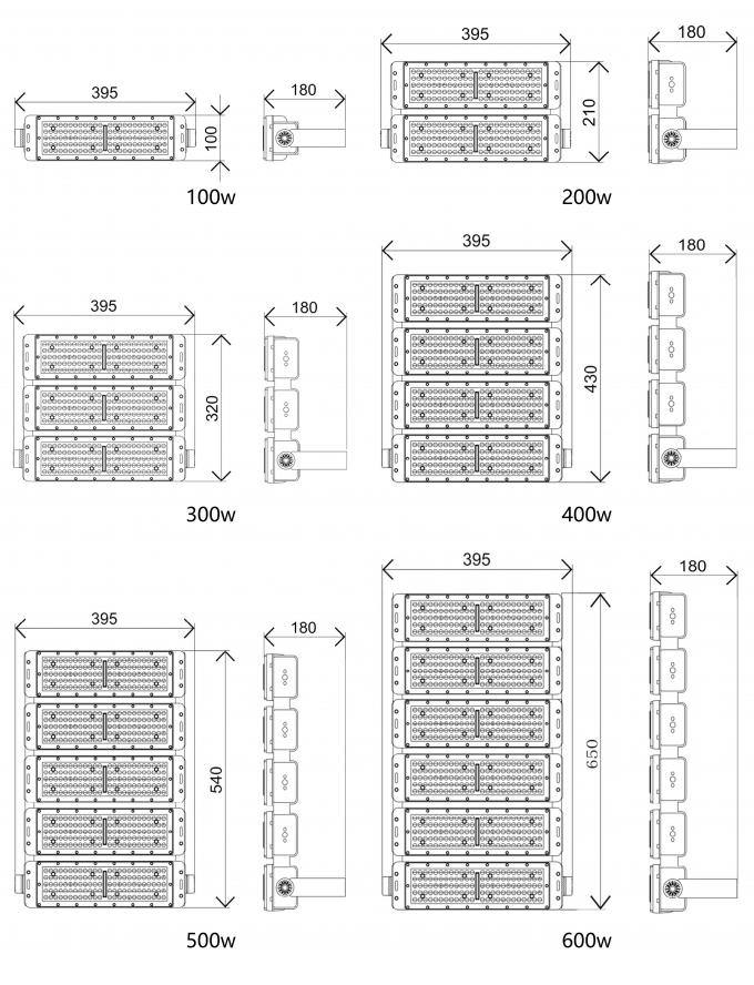 100w-1200w مصابيح الفيضانات LED للملاعب الرياضية ملعب الغولف الأنفاق مصابيح الفيضانات 10