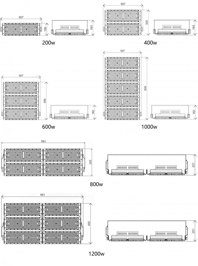 200W وحدة 400W 600W 800W 1200W أضواء الفيضانات لإضاءة الملعب الرياضي 6
