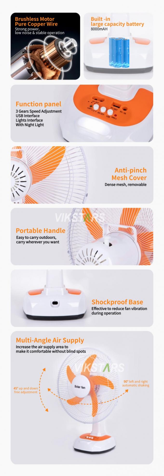 لمخيم الطوارئ الطاقة الشمسية طوافة الطاولة 16 بوصة توفير الطاقة مع المصابيح 4