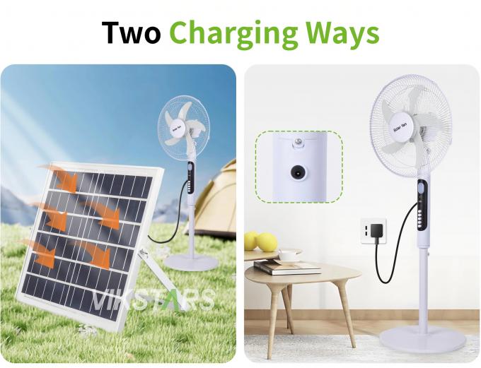 مروحة قائمة تعمل بالطاقة الشمسية مقاس 16 بوصة مع ضوء موفرة للطاقة للتخييم في الهواء الطلق والصيد 8