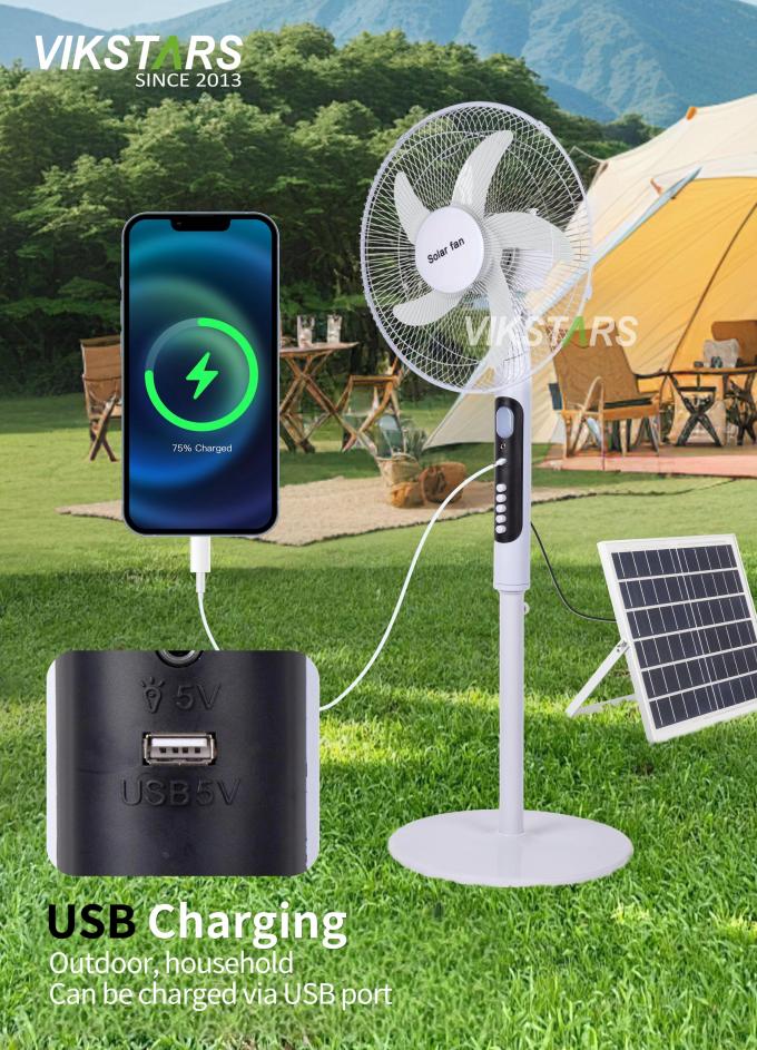 مروحة قائمة تعمل بالطاقة الشمسية مقاس 16 بوصة مع ضوء موفرة للطاقة للتخييم في الهواء الطلق والصيد 11