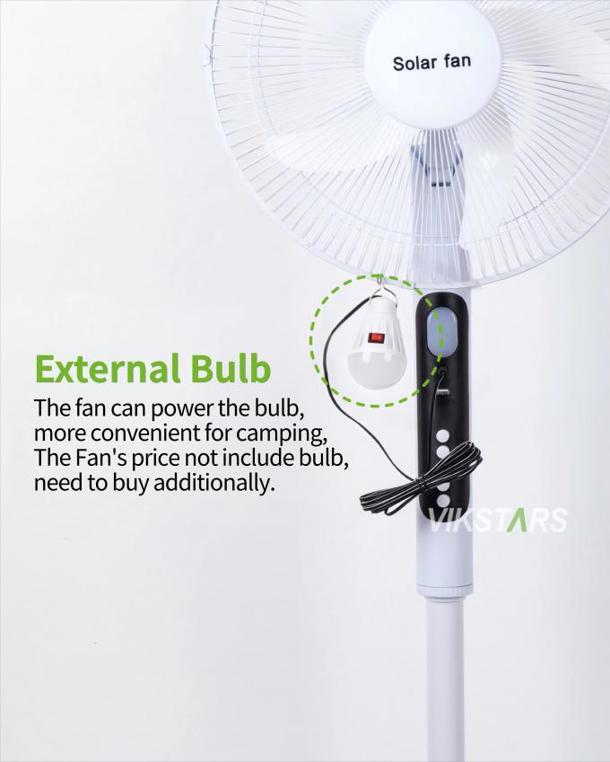 مروحة قائمة تعمل بالطاقة الشمسية مقاس 16 بوصة مع ضوء موفرة للطاقة للتخييم في الهواء الطلق والصيد 13