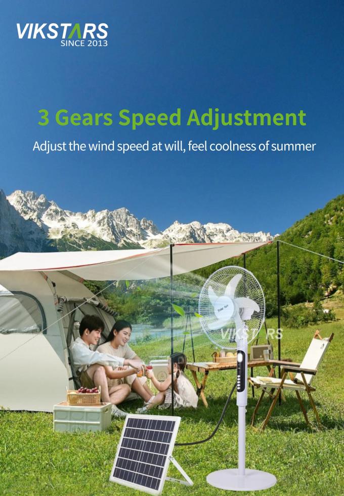 مروحة قائمة تعمل بالطاقة الشمسية مقاس 16 بوصة مع ضوء موفرة للطاقة للتخييم في الهواء الطلق والصيد 14